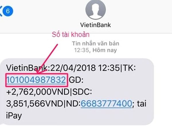 ID tài khoản ngân hàng chỉ có trong tin nhắn hoặc biên lai