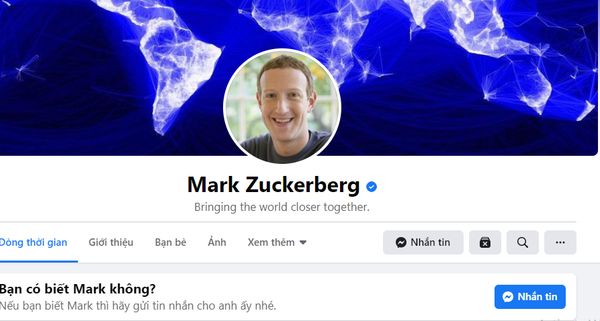 Trang cá nhân của Mark Zuckerberg trên facebook.