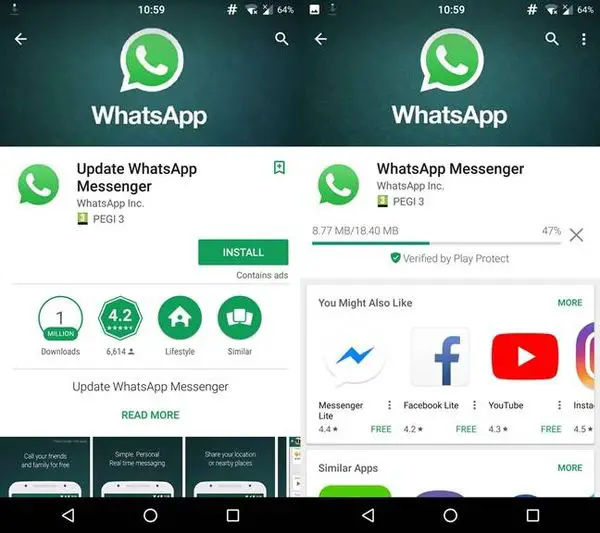 Giao diện download Whatsapp trên ISO và Android.